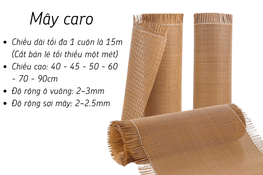 Kích thước mây Caro phổ biến Kích thước mây Caro phổ biến