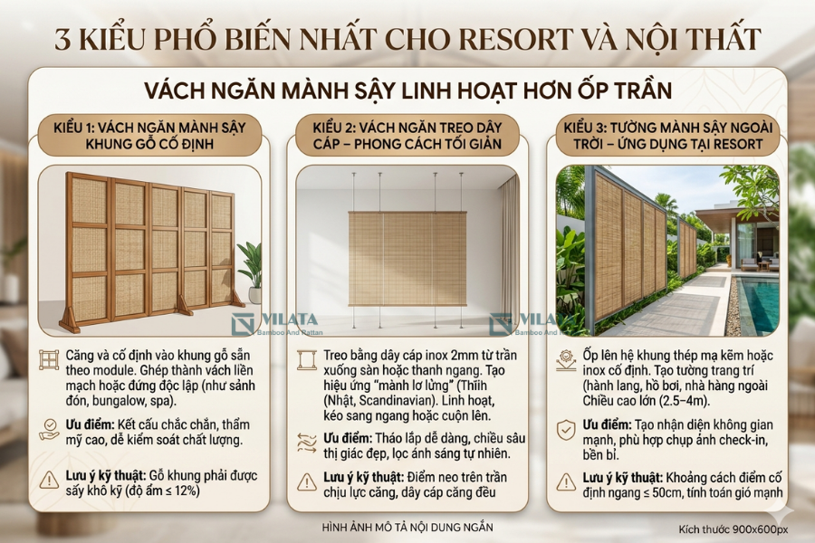 3 dạng vách ngăn từ mành sậy phổ biến nhất